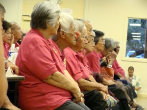 Dozens of senior citizens came out in support of Maui Economic Opportunity and funding requests to increase the Villager Route from every hour to every half hour for West Side residents who use public transportation. Photo by Wendy Osher.