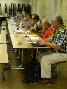 The Maui Council Budget Committee visited the Lahaina Civic Center last night to hear testimony from West Side residents. Further meetings are planned in Kihei, Pukalani, Hana and Lanai. Photo by Wendy Osher.