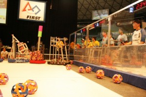 The three-team Blue alliance (left to right: McKinley, Maui and Moanalua High Schools) compete in the final rounds. Photo Courtesy: Russell Pang, Office of the Governor.