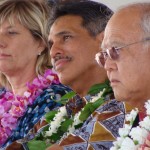 Lt. Governor James "Duke" Aiona (middle) and George Kaya, the Governor's Maui Liaison (right, foreground) were on hand for the Groundbreaking Ceremony, marking the start of the Lahaina Mini-bypass project. Photo by Wendy Osher.