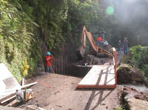 Photo Courtesy: County of Maui file photo. This image shows the installation of a temporary bridge following the October 2006 earthquake.