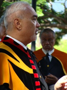 Royal Order of Kamehameha member John A. H. Tomoso is among the dozens of people who gathered for the procession honoring Kamehameha The Great. Photo by Wendy Osher.