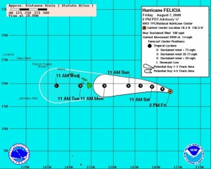 (Click image to enlarge. Updated @ 11 a.m. 8/7/09 Image Courtesy National Weather Service, NOAA & The National Hurricane Center)