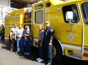 The Purdy family was on hand for the blessing of a fire truck named in honor of the late paniolo or cowboy, Ikua Purdy. The litteral translation of "Ikua" is "a time to stand." Photo by Wendy Osher.