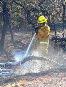 The Maui Fire Department utilized ground crews and Air One support to battle a brush fire and keep it from spreading in the terrain above Maalea. Photo Courtesy County of Maui.
