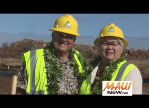 nobriga_tavares_full David "Buddy" Nobriga and Maui Mayor Charmaine Tavares join in breaking ground on the long-awaited Lahaina Watershed Flood Control Project. Photo by Wendy Osher.