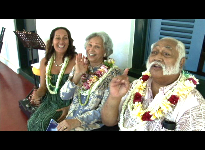 Nā Hōkū award winner Robyn Kneubuhl of the Hula Honey's joins her mom and living legend, Aunty Emma Veary in Kanikapila with Poki hosted by Pacific Media Group's Braddah Poki. File photo 2010 by Wendy Osher.
