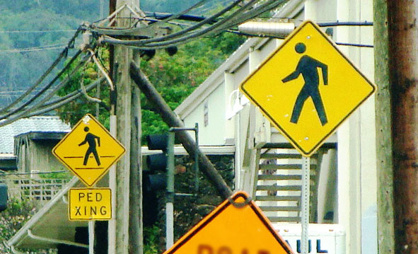 Pedestrian signage in Wailuku, Maui. Photo by Wendy Osher.