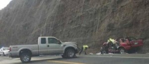 Two people were extricated from a vehicle following a near head-on collision on the Honoapiilani Highway on Thursday afternoon, 8/30/12. Photo courtesy Kaniala Masoe.