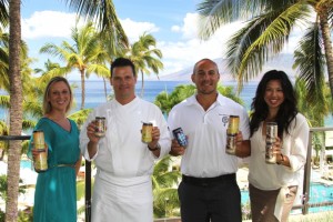 In the photo from left to right are Assistant Banquets Manager Angela Bliss, Executive Chef Roger Stettler, Maui Brewing Co. Brewmaster Garrett Marrero, and Marketing & PR Coordinator Crissa Hiranaga.