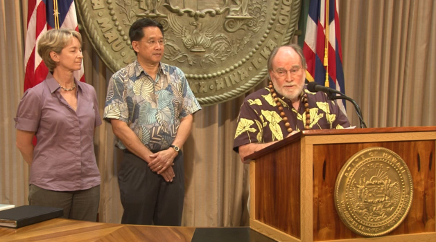 Governor Neil Abercrombie speaks on marriage equity. Image courtesy still frame, USTREAM video, Gov. Abercrombie.