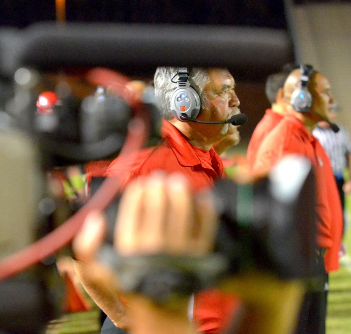 Lahainaluna's football program and its long-time co-head coach Bobby Watson can no longer avoid the lights, cameras and spoils that come with being the No. 1 ranked Division II football team in the state. Photo by Rodney S. Yap.