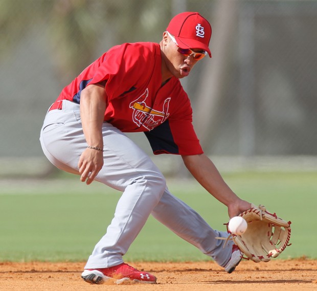 Former Kamehameha-Hawaii and University of Hawaii star Kolten Kaha Wong is on the St. Louis Cardinals roster as a reserve second baseman. Photo courtesy of www.stltoday.com.