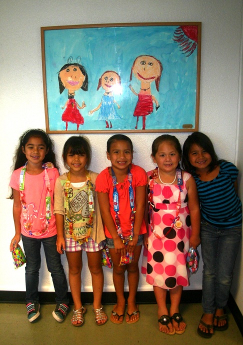 Shown here with student art are contest winners left to right: Waihe’e Elementary School students: Lilinoe Mederios, Shaylee Herrick, Jalyssa Miguel, Tasha Caulford, and Sarai Opiana-Glass Robinson. Courtesy photo.