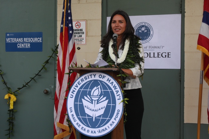 Congresswoman Tulsi Gabbard addresses the gathering. Photo courtesy UHMC.