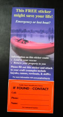 Through the Operation Paddle Smart Program, the Coast Guard offers a free, weatherproof and reflective, self-adhesive "If Found" decal to be placed in a visible location on small, human-powered (unregistered) watercraft. Photo by Petty Officer 3rd Class Melissa McKenzie.