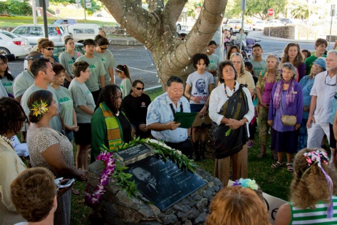 Mayor Alan Arakawa reading the Dr. Martin Luther King Jr. Day Proclamation at Stone of Hope Monument which is located in Front of County Building. (1.20.2014) The event was held in honor of Dr. Martin Luther King Jr. Photo courtesy County of Maui.