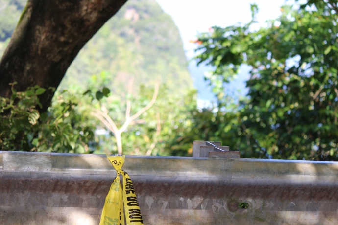 Remnants of police tape remained in an area above Honomanu covered by the search earlier this week. Just beyond Honomanu is Nuaʻailua Bay where Charli's clothing and blanket were found. Photo by Wendy Osher.