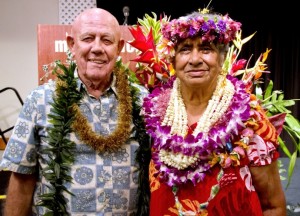Outstanding Older American Winners Fred Ruge and Kanee Wright pose at the awards luncheon at Maui Beach Hotel. Photo courtesy: County of Maui / Ryan Piros.