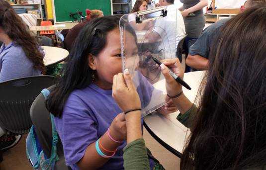 Maui Match: Big Sister Gabrielle and Little Sister Sharlette- at the Kahului Elementary School-Based Mentoring Program- work on their multimedia portraits of each other at an Art-To-Go session. Courtesy photo.