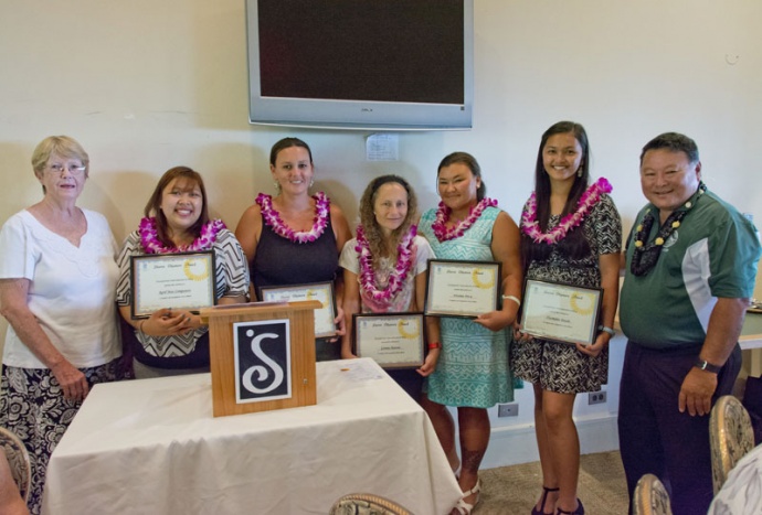 April Mae Companero, Elizabeth Cunningham, Gemma Hanson, Aristina Ora-a and Sharmaine Pasalo, were selected as recipients of the club’s Sharon Okumura Nursing Awards. Courtesy photo.