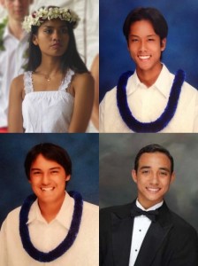 ʻAhahui Kaʻahumanu scholarship recipients (clockwise from top left): Nahenahe Anmei Norton-Tolentino; Daniel Kuiokalani Shigeo Quenga; Kekoa Burton Meanor; and TJ Makoa Kanichi Idemoto. Courtesy photos.