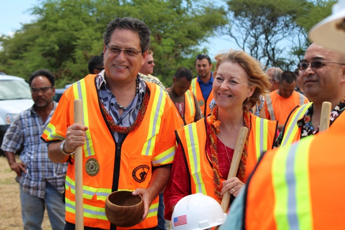Maui's senatorial delegation (L to R) J Kalani English, Roz Baker, and Gil Keith-Agaran. All were in attendance at the groundbreaking ceremony for the new Central Maui Regional Sports Complex. Photo by Wendy Osher.