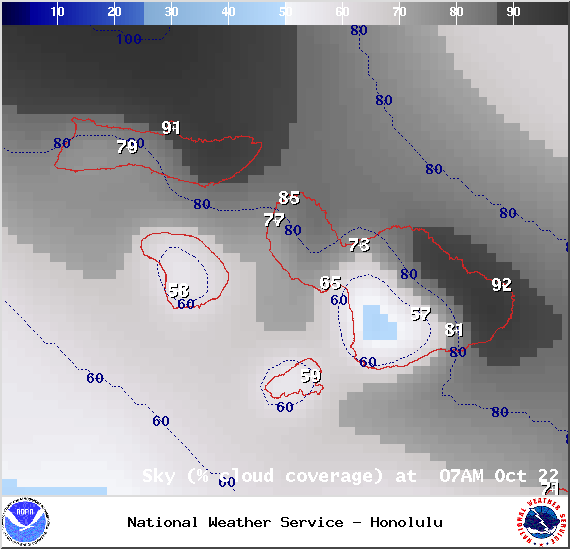 Percent chance of cloud cover at 7am in Maui County on Wednesday October 22, 2014 / Image: NOAA / NWS