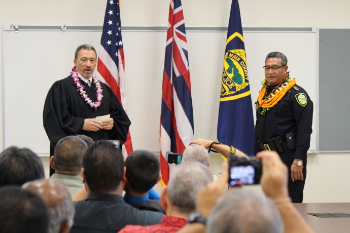 Maui Police Department Swearing-in Ceremonies for Chief Tivoli Taaumu and Deputy Chief Dean Rickard. Photos by Wendy Osher.