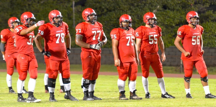 The Lunas and their impressive linemen are ready for visiting Kamehameha Hawaii in today's Division II state semifinal game at War Memorial Stadium. Photo by Rodney S. Yap.