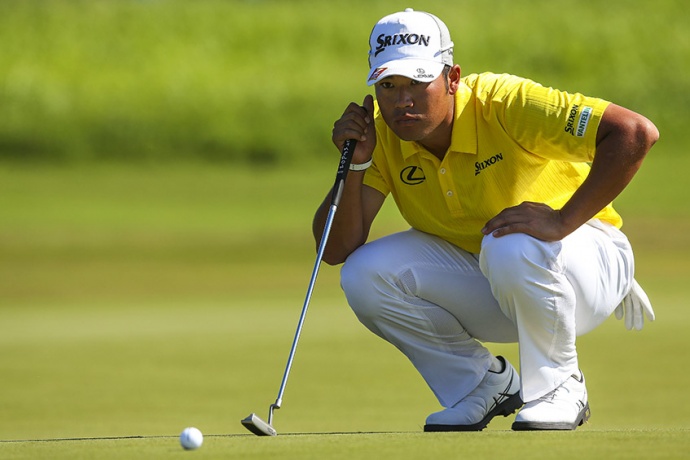 Hideki Matsuyama carded the low round of the day, 7-under, to climb into a tie atop the leaderboard as he looks for his second PGA TOUR victory. Photo by Mike Ehrmann/Getty Images.
