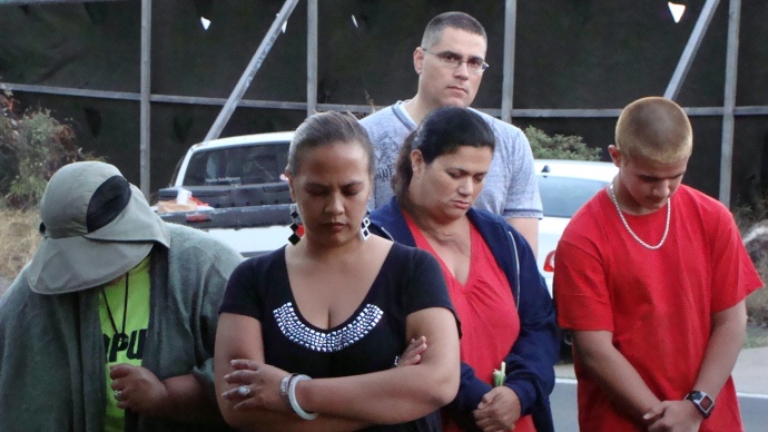 Vigil held in June 2012 to acknowledge and honor native Hawaiian ancestral burials in the Owa (Maui Lani/Sand Hills) area. File photo by Wendy Osher.