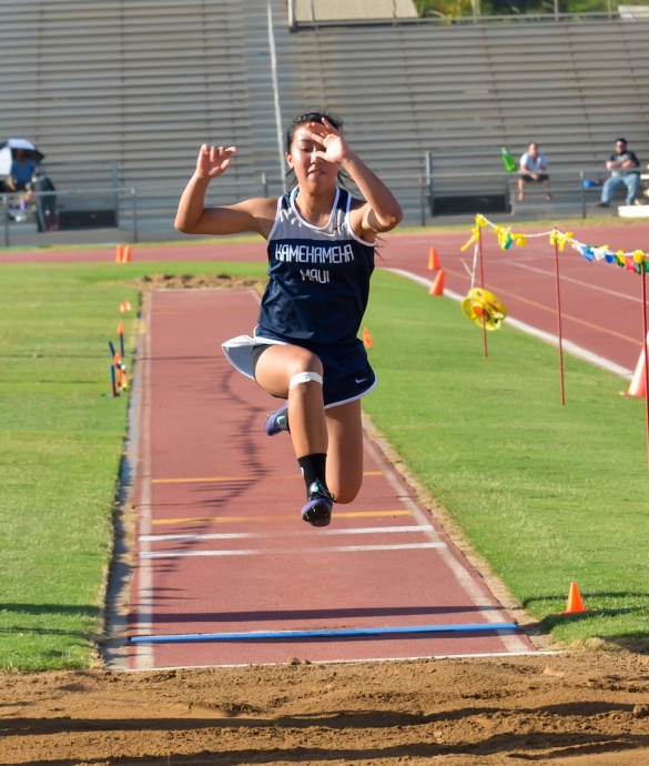 Kamehameha Maui's Shaina Uyechi won the girls long jump with a leap of 13-7.25. Photo by Rodney S. Yap.