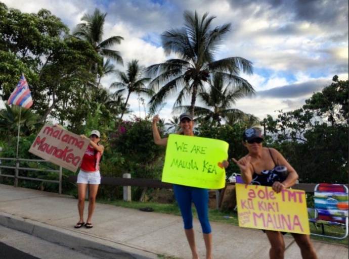 TMT Demonstration on Maui in Kīhei at Cove Park, April 8, 2015. Photo Credit :Leilani Zerkle & Instgram @laniijane Aloha