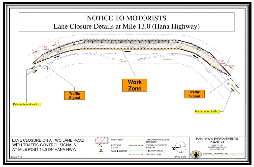 Hāna Highway Roadwork Notice.