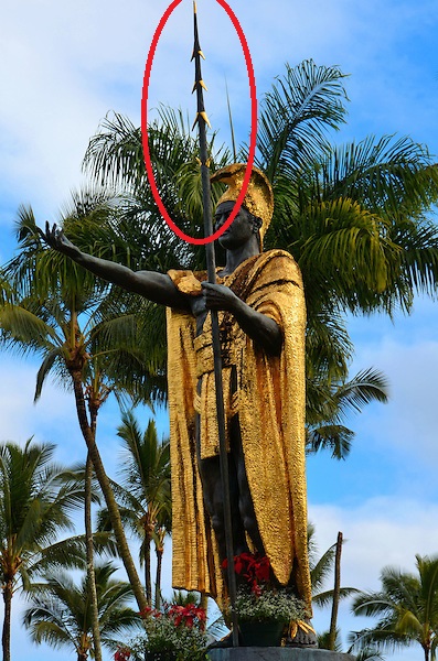 Kamehameha statue spear. Image courtesy Hawaiʻi County police.