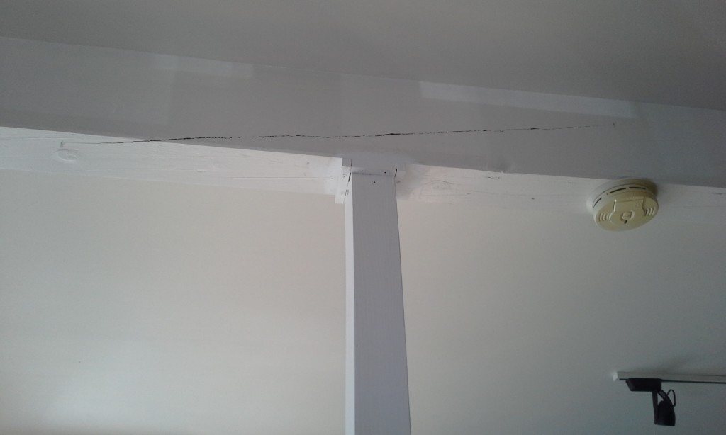 The roof had been scheduled for replacement in Summer 2015. The ceiling beam crack and subsequent repairs occurred in late February 2015. Photo credit: Haleakalā National Park.