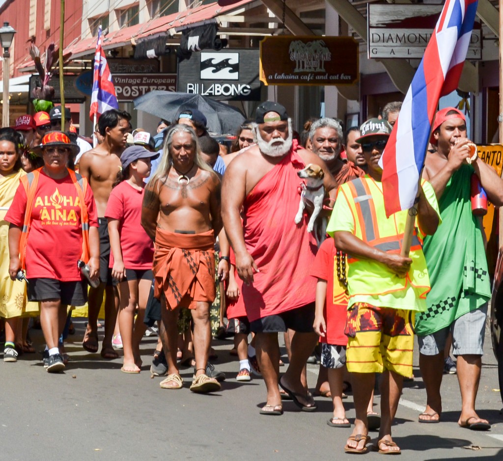 Sunday's Aloha ʻĀina Unity March down Front Street in Lahaina. Organizers estimate 6,000 people attended the march and the rally that followed. Photo by Rodney S. Yap.