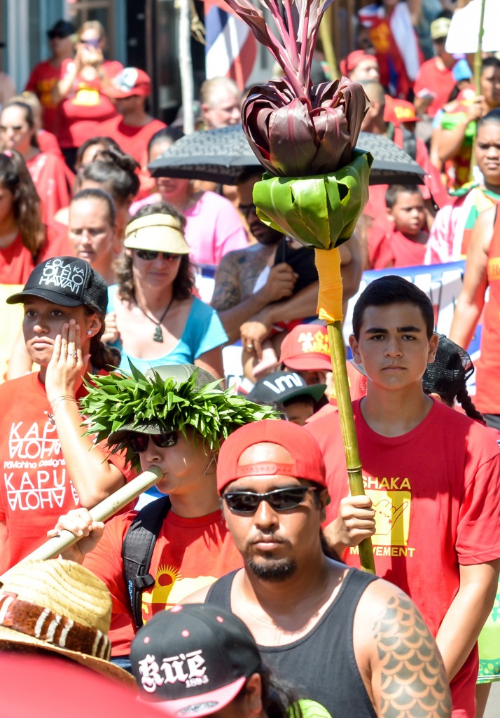 Sunday's Aloha ʻĀina Unity March down Front Street in Lahaina. Organizers estimate 6,000 people attended the march and the rally that followed. Photo by Rodney S. Yap.