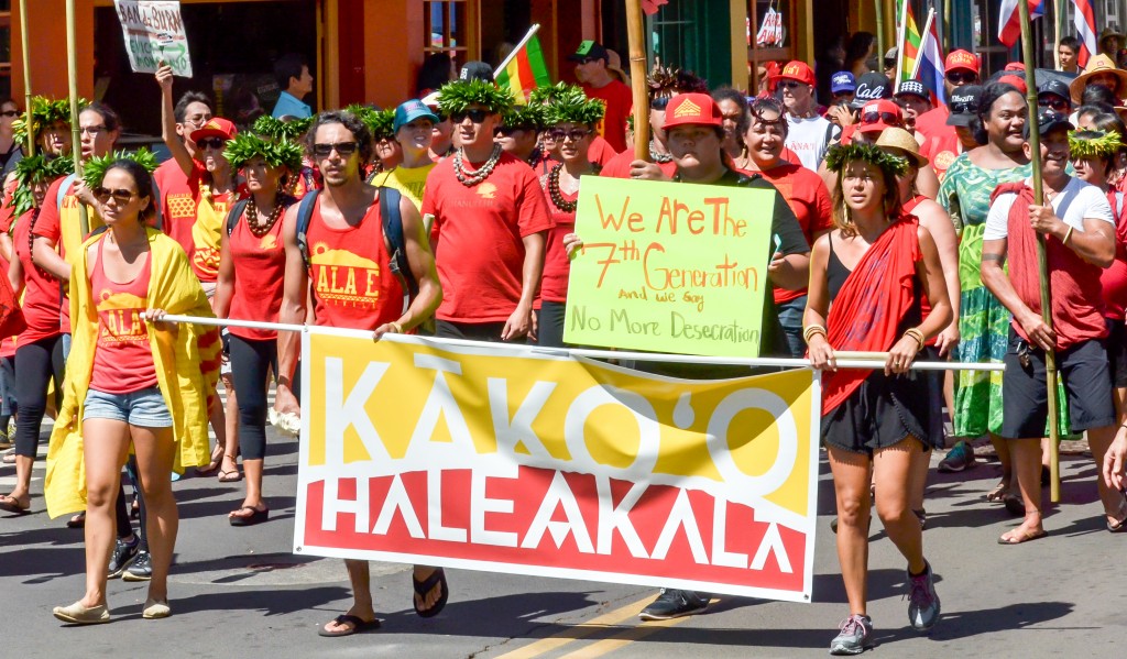 Sunday's Aloha ʻĀina Unity March down Front Street in Lahaina. Organizers estimate 6,000 people attended the march and the rally that followed. Photo by Rodney S. Yap.