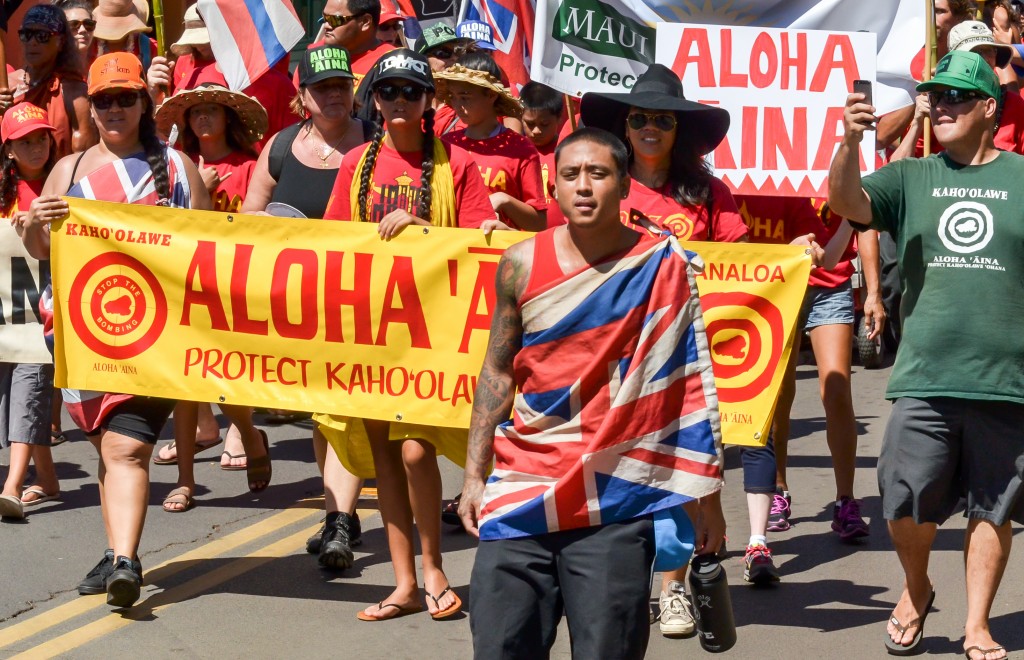 Sunday's Aloha ʻĀina Unity March down Front Street in Lahaina. Organizers estimate 6,000 people attended the march and the rally that followed. Photo by Rodney S. Yap.