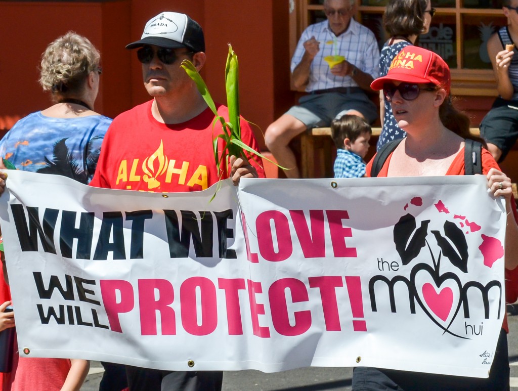 Sunday's Aloha ʻĀina Unity March down Front Street in Lahaina. Organizers estimate 6,000 people attended the march and the rally that followed. Photo by Rodney S. Yap.