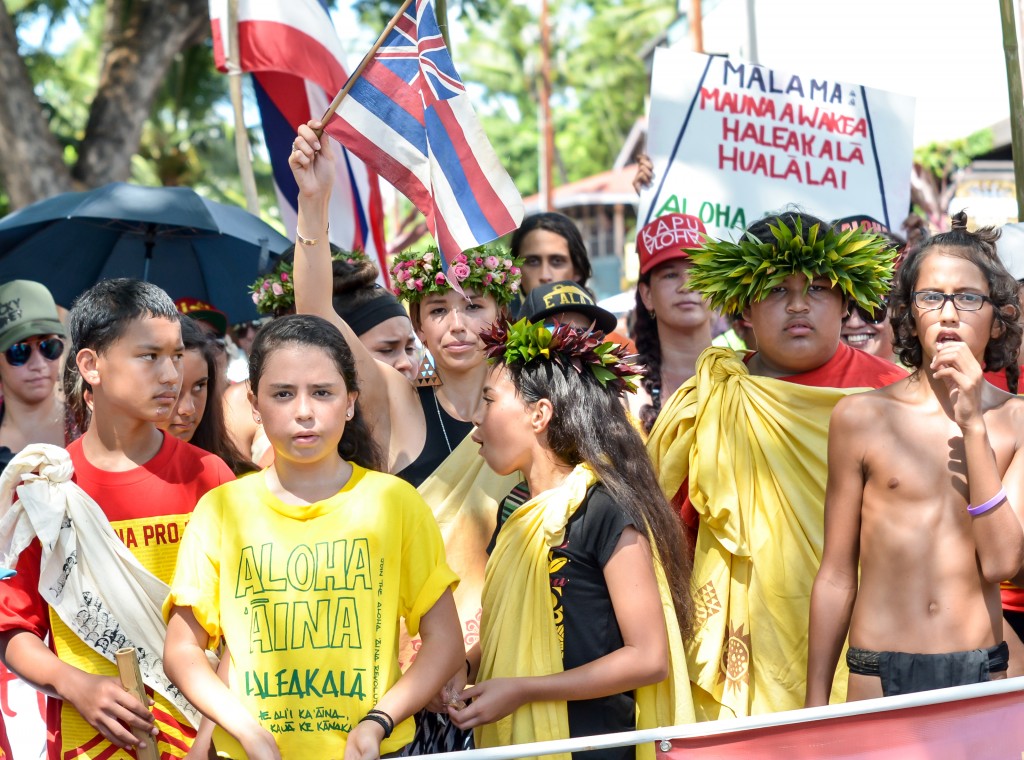Sunday's Aloha ʻĀina Unity March down Front Street in Lahaina. Organizers estimate 6,000 people attended the march and the rally that followed. Photo by Rodney S. Yap.