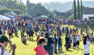 Spectators lined the hill and cheered on the competitors at the state cross country championships Saturday at Seabury Hall. Photo by Rodney S. Yap.