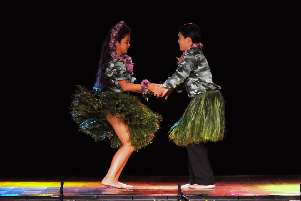 Damon Makoa Clark & Demi Mahealani Clark, Joan S. Lindsey Hula Studio, Kumu Joan Lindsey . Photo credit: Richard Pata.