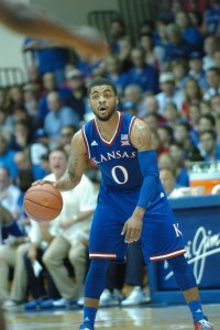 Kansas guard Frank Mason eyes the floor during the Jayhawks' semifinal game against UCLA Tuesday at the Lahaina Civic Center. Photo by Joel B. Tamayo.
