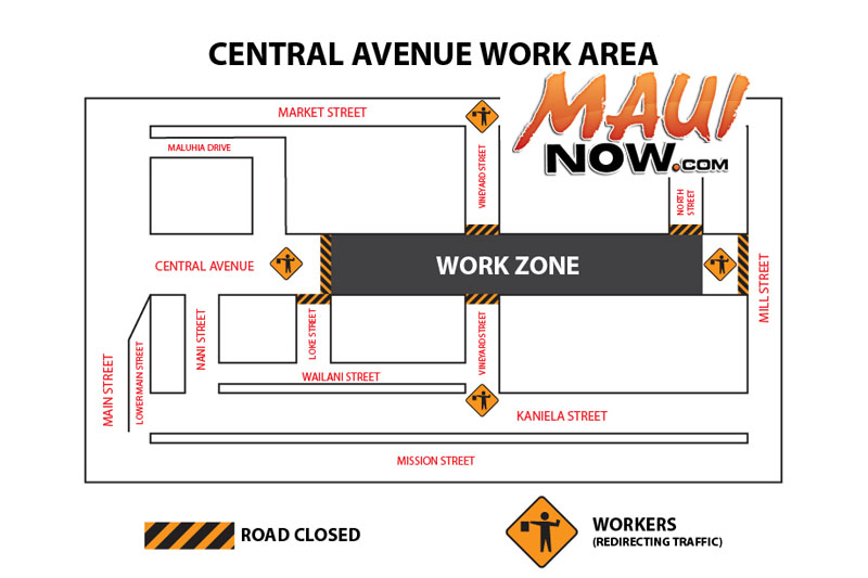 Central Avenue work area. Graphic credit: County of Maui.