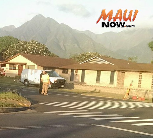 Kahului traffic accident, Nov. 3, 2015. Courtesy photo. Note: Photo is cropped to focus on investigation aspect of the scene.