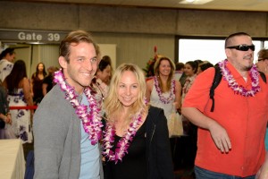 Virgin America commenced service from San Francisco to Kahului, Maui. The inaugural flight included a "Spray of Aloha" and water blessing as the aircraft landed on Maui; a fresh flower lei greeting; and Made in Maui amenity bag; hula dancing and Hawaiian music. Photo credit: Maui Visitors and Convention Bureau Virgin America.