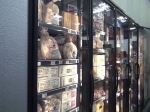 Frozen seafood and meats at Island Grocery Depot in Lahaina. Photo by Kiaora Bohlool.